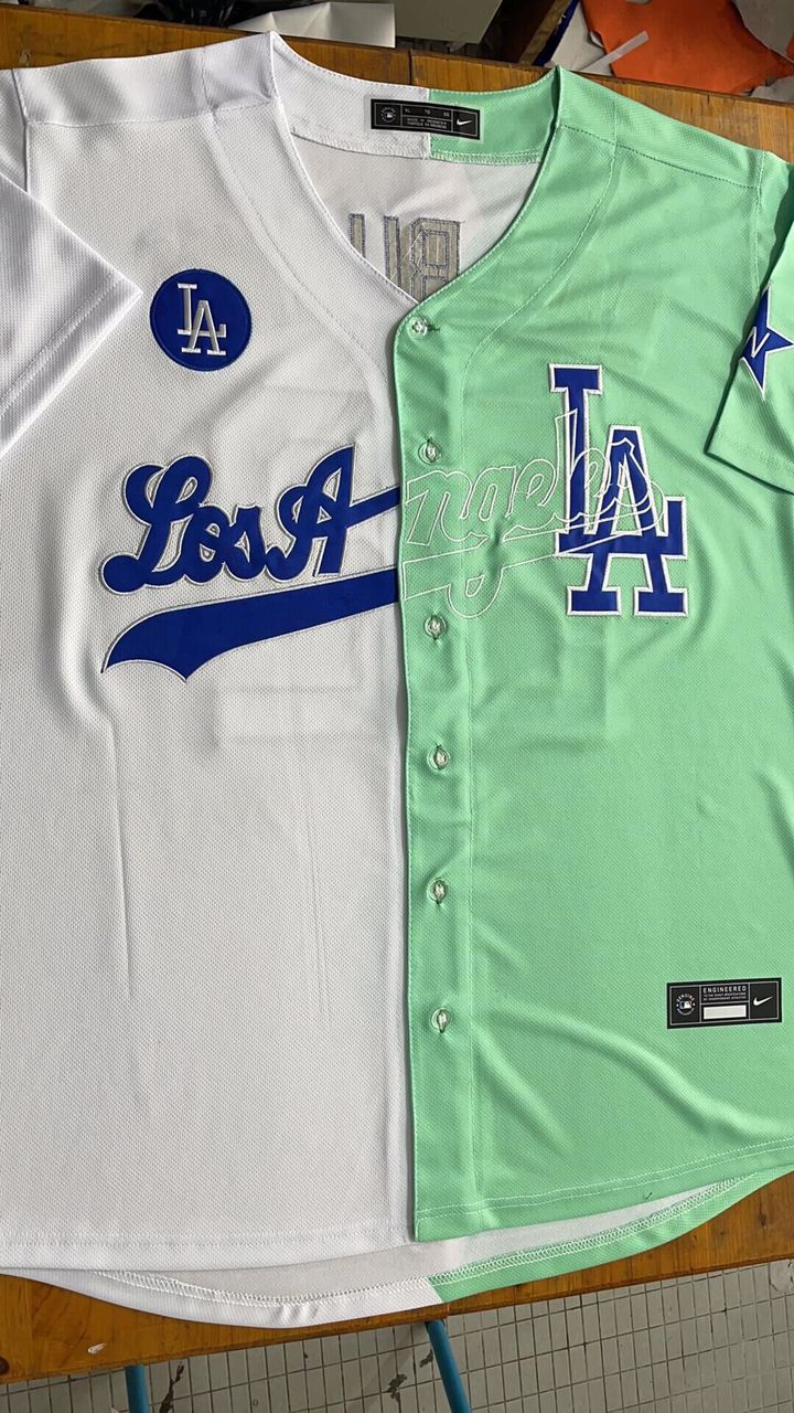 Shirts, Dodgers Bad Bunny White Black Allstar Celebrity Softball Split  Jersey