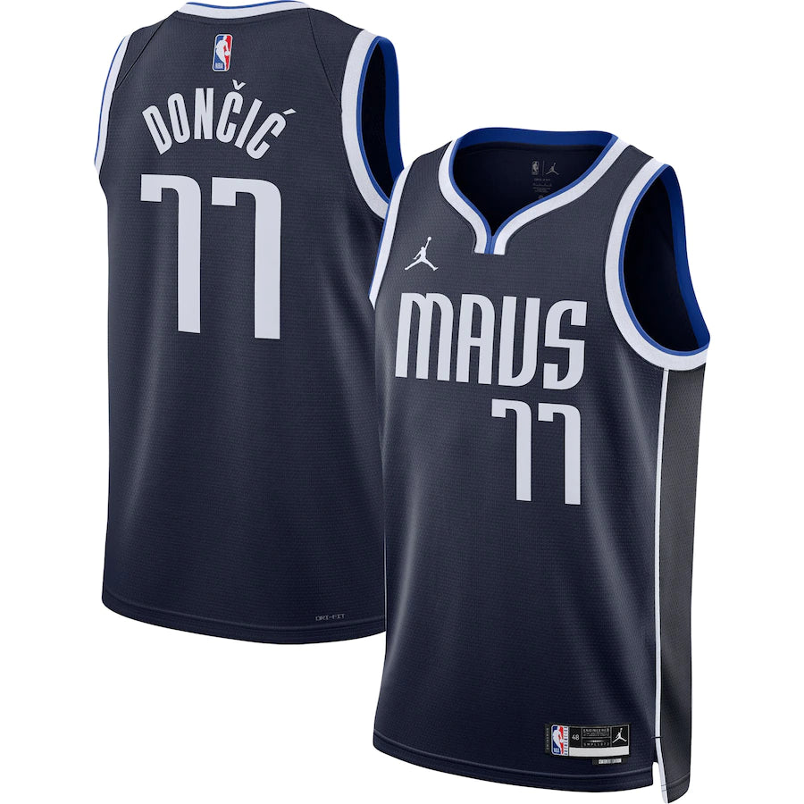 DALLAS MAVERICKS LUKA DONCIC JORDAN BRAND NAVY 2022/23 STATEMENT EDITION SWINGMAN JERSEY