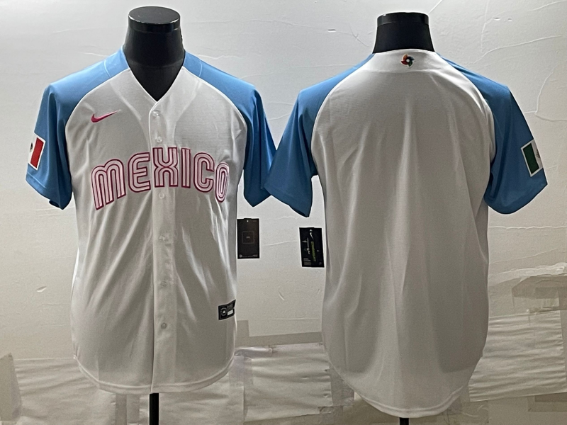 MEXICO WBC WHITE BLUE PINK JERSEY 2023