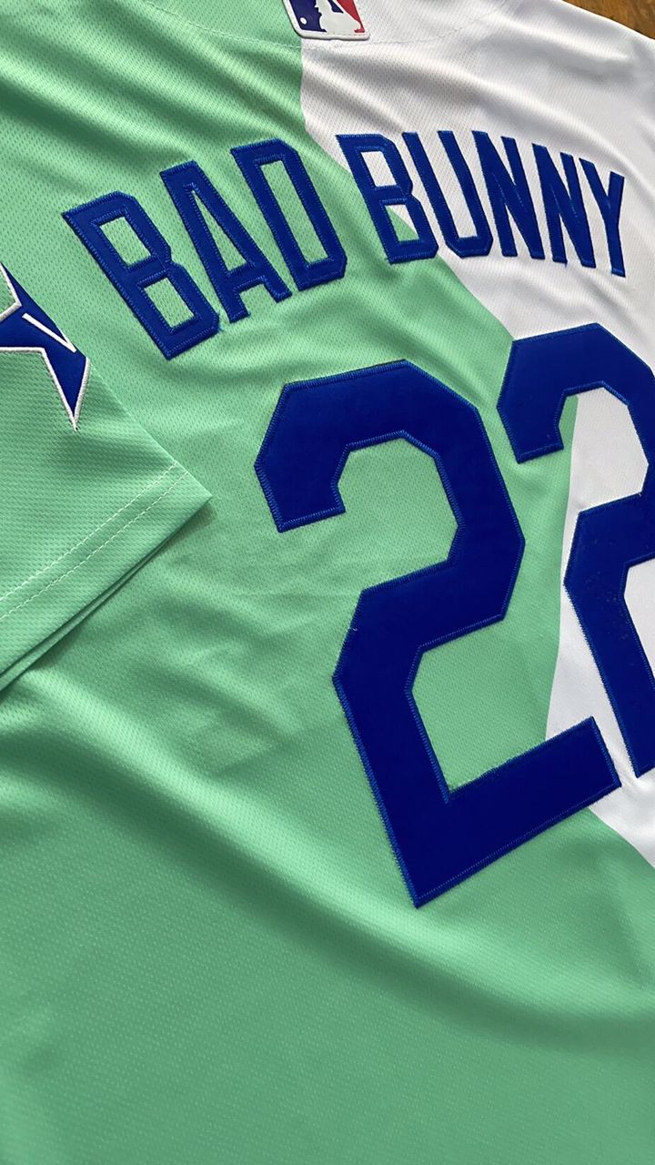 Dodgers 22 Bad Bunny White Green Nike Split 2022 MLB All Star Jersey